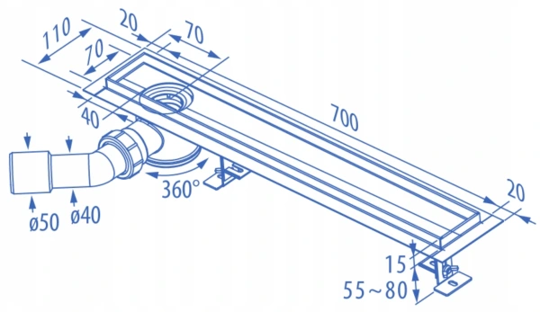 Sprchový žľab s bočným vývodom a bočným sifónom 50 - 120 cm 2