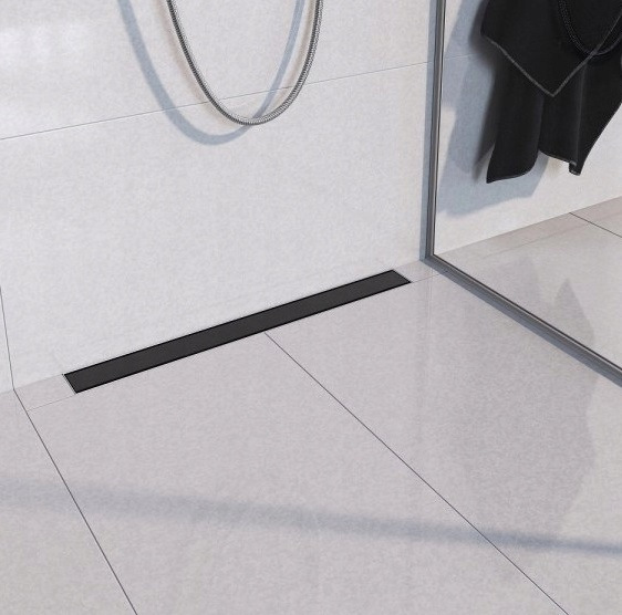 Prístenný sprchový žľab do sprchy ku stene čierny 60 - 100 cm 1