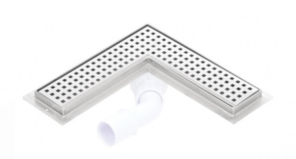 L sprchový žľab nerezový do rohu plastový sifón 300-1000 mm